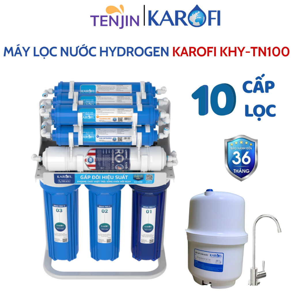Máy Lọc Nước Karofi KHY-TN100 Gồm10 Lõi Lọc Mới Giúp Tăng Kiềm Bảo Hành 3 Năm - Hàng Chính Hãng Tặng kèm Bút Thử Nước