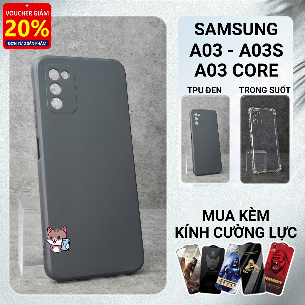 Ốp lưng Samsung A03, A03s, A03 Core Cowcase trơn tpu đen | Ốp điện thoại SS galaxy dẻo bảo vệ camera