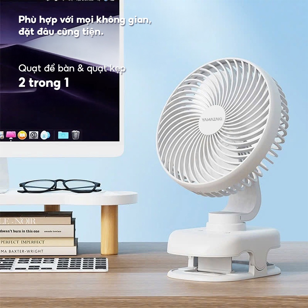 Quạt Tích Điện Mini Loại Kẹp YAMAZAKI Pin Sử Dụng 8-12 Tiếng Xoay 360 Độ, Pin 4500 MAH Chạy Êm Ái | BigBuy360 - bigbuy360.vn