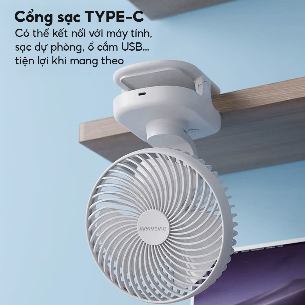 Quạt Tích Điện Mini Loại Kẹp YAMAZAKI Pin Sử Dụng 8-12 Tiếng Xoay 360 Độ, Pin 4500 MAH Chạy Êm Ái | BigBuy360 - bigbuy360.vn