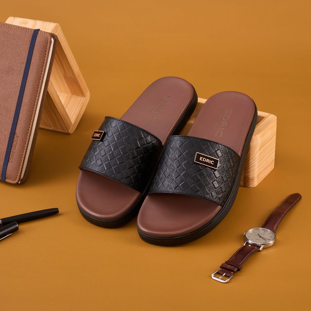 Dép Nam Quai Ngang EDRIC Bằng Da Microfiber Cao Cấp, Đế Cao Su Mềm Mại Chắc Chắn D02
