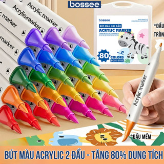   Tăng 80% Mực  Bút Đánh Dấu Acrylic Hai Đầu 12 24 36 48 60 80 Màu Tươi Sáng Dùng Trên Nhiều Loại Chất Liệu Nhanh Khô 