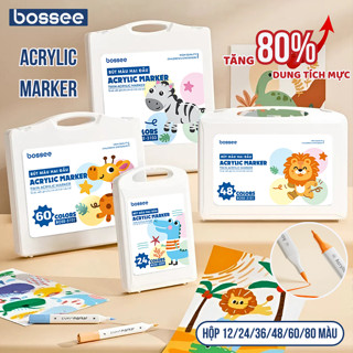  Màu Acrylic Marker 2 Đầu Bossee Hộp 12 24 36 48 60 80 Màu Tươi Sáng Bút Đánh Dấu Acrylic Nhanh Khô Không Thấm Giấy 