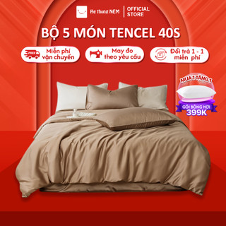  Bộ Grap Giường HỆ THỐNG NỆM Set Chăn Ga Gối 5 Món Vải Lụa Tencel Cotton Trải Giường Nệm Cưới Cao Cấp Sang Trọng 