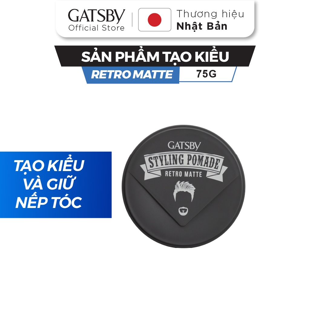 Sáp vuốt tóc GATSBY Styling Pomade Retro Matte, Pomade tạo kiểu Neo-Classsic với hiệu ứng mờ tự nhiê