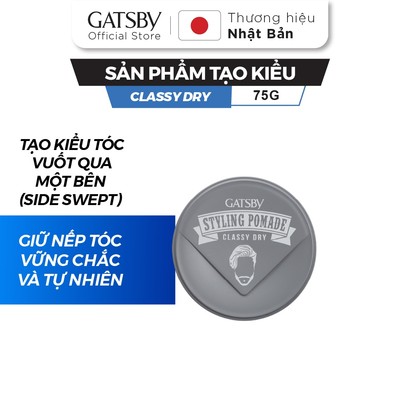 Sáp vuốt tóc GATSBY Styling Pomade Classy Dry, Pomade tạo kiểu Side Wept giữ nếp tóc vững chắc & tự nhiên 75g