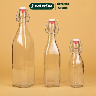  Combo Chai thủy tinh  250ml 500ml 1000ml  nắp quai cài trong suốt  chai vuông tròn ngẫu nhiên  