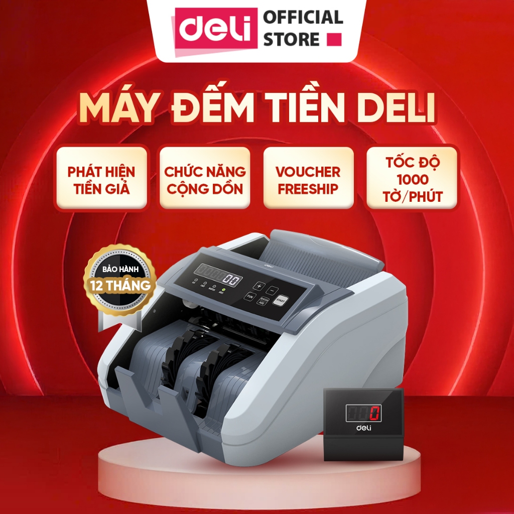 Máy Đếm Tiền Cao Cấp Deli – Máy Đếm Tổng Tiền Nhỏ Gọn, Phát Hiện Tiền Giả Chính Xác