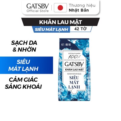 Khăn lau mặt GATSBY Facial Wipes Ice Type S 100% cotton sạch da siêu mát lạnh 42 tờ