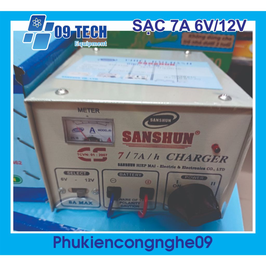 Sạc bình ắc quy Sanshun 7Ah sạc được 6V-12V, điều chỉnh được tốc độ sạc