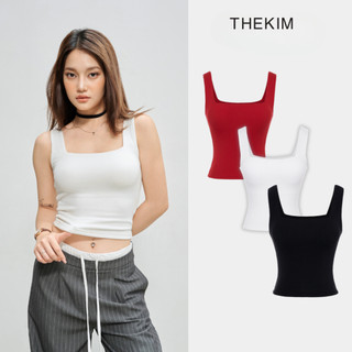  THEKIM Áo croptop nữ 2 dây bản to cổ vuông   có mút ngực    áo hai dây bản to ôm body A113 