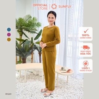  Đồ bộ mặc nhà nữ cotton compact áo dài quần dài bộ mặc nhà trung niên cho mẹ SUNFLY SP2241 