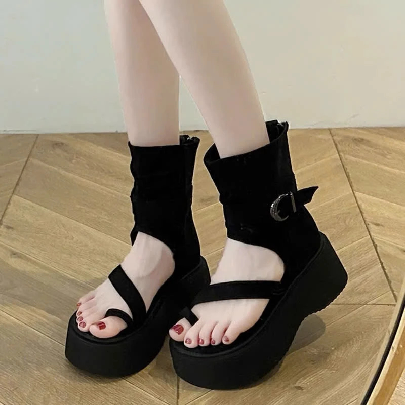 Bốt nữ kẹp ngón ELLA style Hàn Quốc, êm nhẹ độn đế 5cm, màu Đen & Nâu, size 35-39 - Tiệm giày Quỳnh 