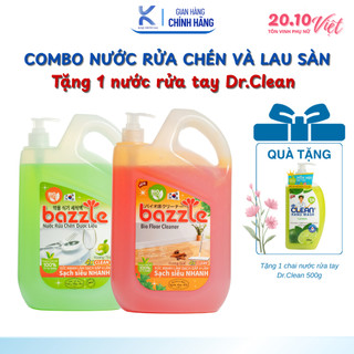  Combo nước rửa chén + lau sàn hương quế Bazzle Hàn Quốc ko gây kích ích da đánh bay vết bẩn can 2,1kg có vòi 