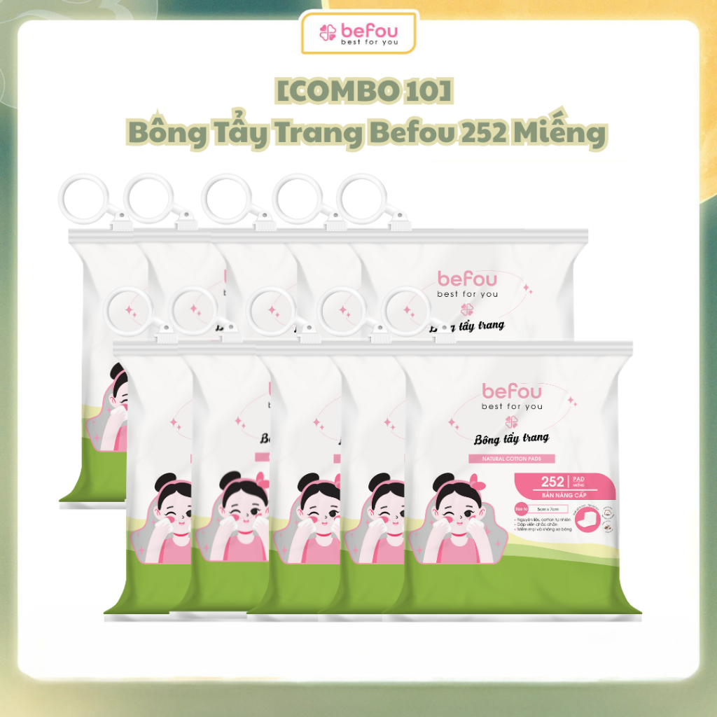 [COMBO 10] Bông Tẩy Trang Vuông Befou 252 Miếng