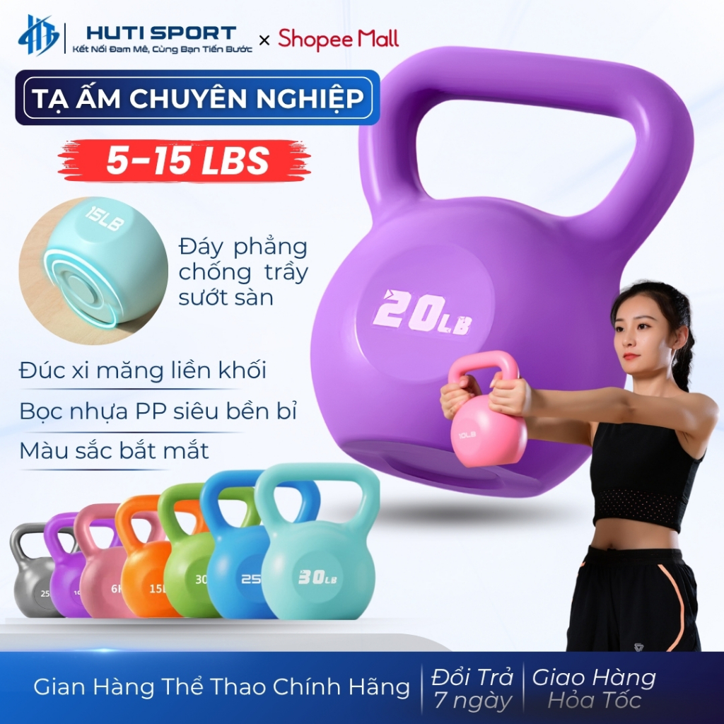 Tạ Chuông Tập Gym 5LBS-15LBS, Tạ Ấm Bình Vôi Bọc Nhựa Cầm Tay Dụng Cụ Tập Thể Hình Squat Tại Nhà