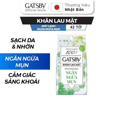 Khăn lau mặt GATSBY Facial Wipes Acne Care Type R 100% cotton sạch da ngăn ngừa mụn 42 tờ