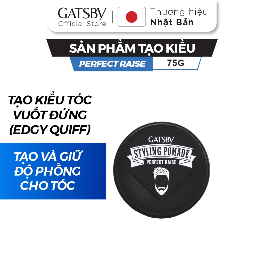 Sáp vuốt tóc GATSBY Styling Pomade Perfect Raise, Pomade tạo kiểu Edge Quiff mạnh mẽ, tạo & giữ