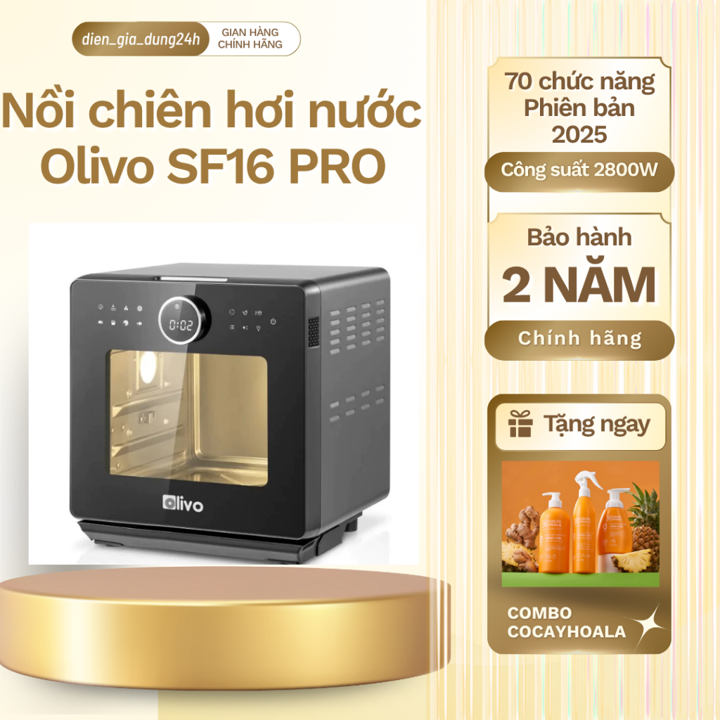 Nồi Chiên Hơi Nước OLIVO SF16 PRO 2025 - 70 Menu Cài Sẵn - Dung Tích 16L - Phụ Kiện Inox 304