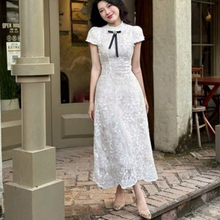  Váy ren thiết kế ôm body kèm tag cài nơ đá cao cấp   hàng loại 1   