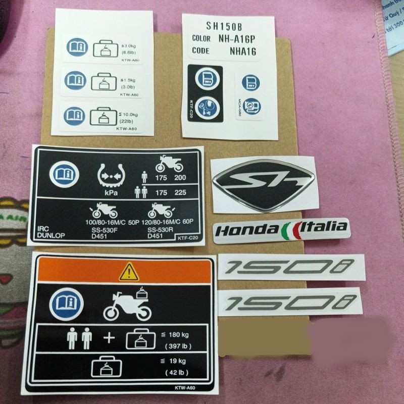 bộ tem nhãn dán sh ý 150 2010 2011 2012 + tem thông số loại 1 đẹp nhất hiện nay