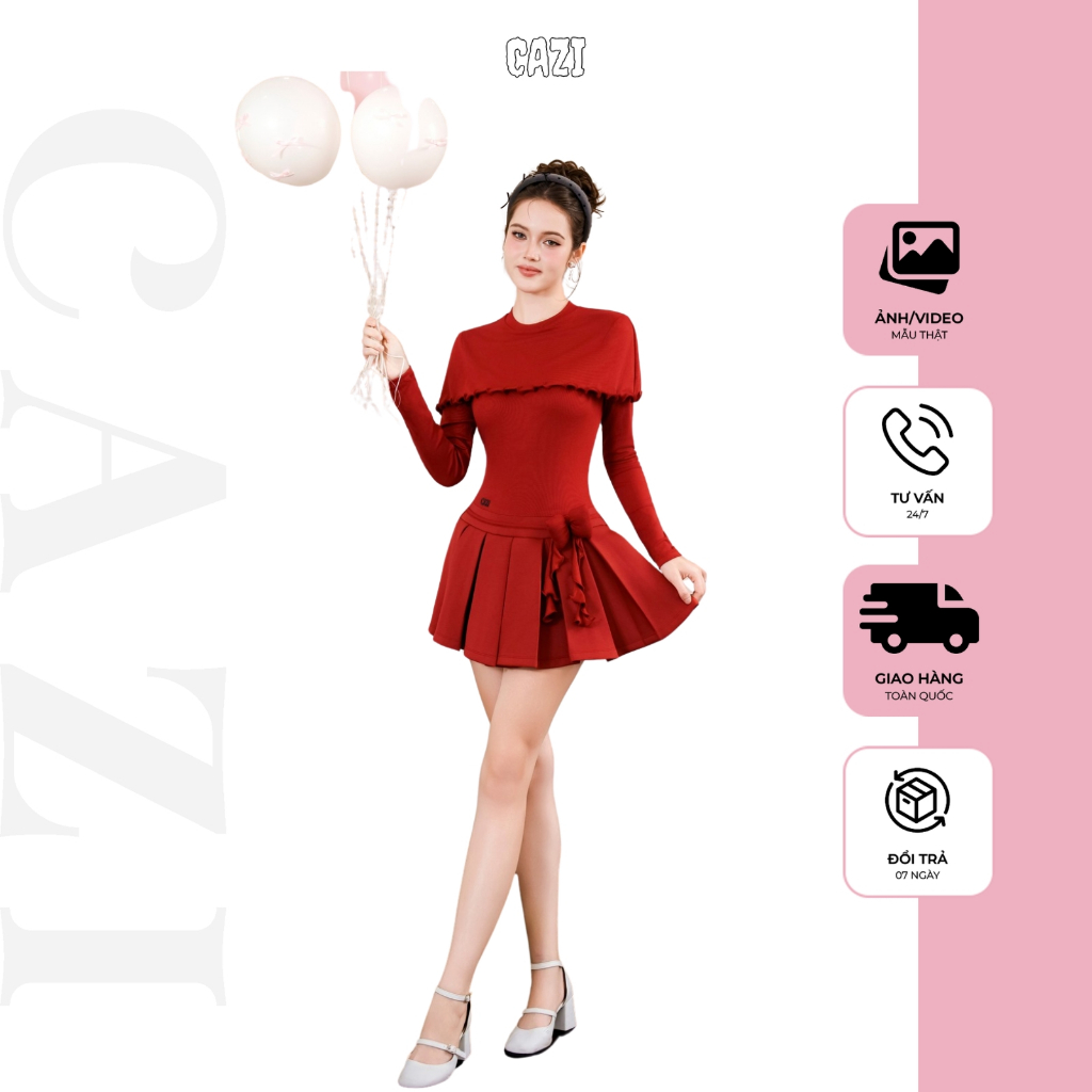 [Váy] Cazi Olivia Dress - Váy dài tay phủ chân xếp ly (Không kèm quần bảo hộ)
