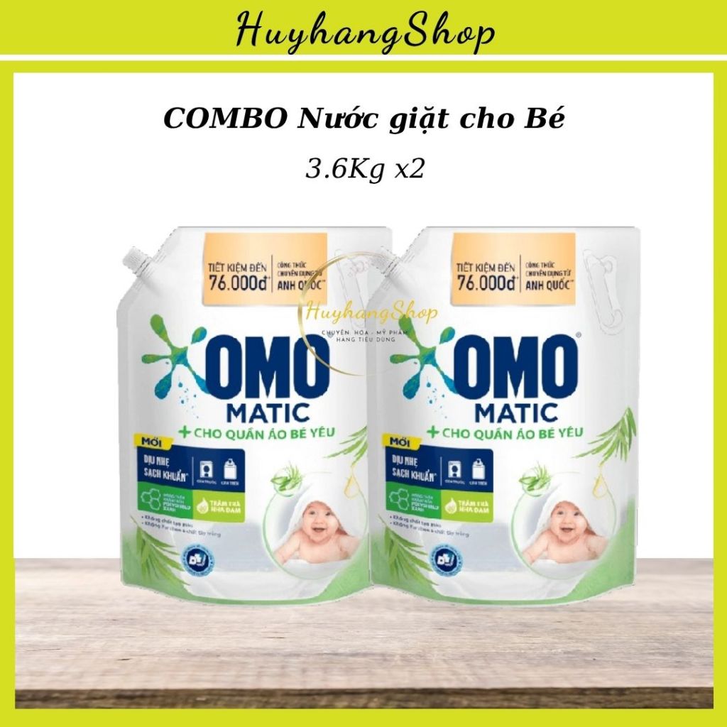 COMBO 2 túi Nước giặt OMO Matic cho Bé yêu 3.6kg X 2 túi | Huyhangshop