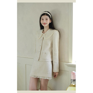  Set Dạ Tweed Áo Khoác Dạ Phối Cổ Ren Kèm Chân Váy Dạ Dáng Ngắn Tiểu Thư Mặc Tết Dự Tiêch Elwyn By Vitanh 