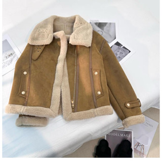  HÀNG CAO CẤP ẢNH THẬT- Áo khoác da lộn lót lông ấm áp màu vàng bò 