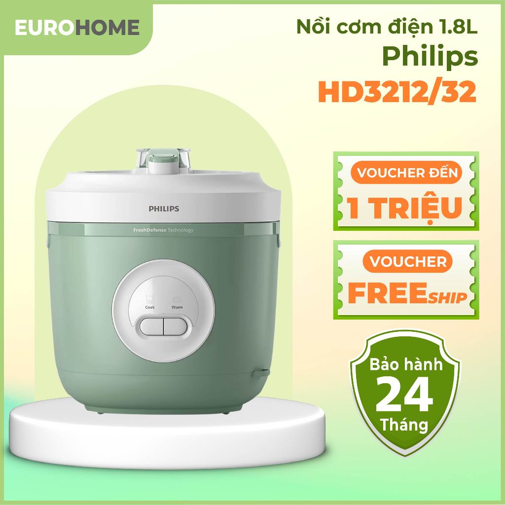 Nồi cơm điện Philips HD3212 /32, Dung tích 1.8L, Lòng nồi hợp kim nhôm, Bảo hành 24 tháng