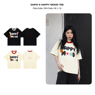  Áo Thun Boxy Thêu Hoa HAPPY MOOD Form Rộng GUPO Unisex Local Brand Nam Nữ - HPF01 