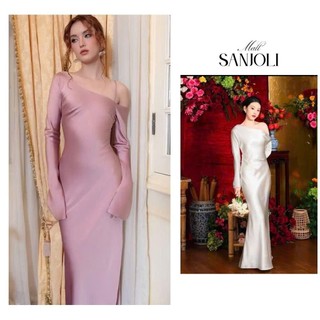  Váy Lụa Nữ Dự Tiệc SANJOLI Đầm Dự Tiệc Dáng Dài Vạt Chéo Hở Lưng Tay Dài Tôn Dáng Ôm Eo VD007 