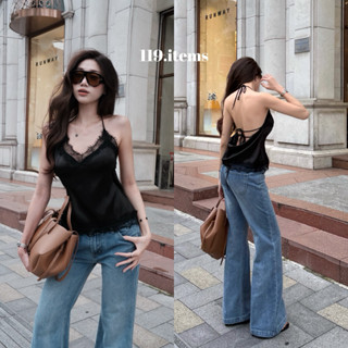  Áo Lụa Cổ Yếm Phối Ren Lưng Cổ Đổ Cột Dây 119.items  mặc 2 kiểu  