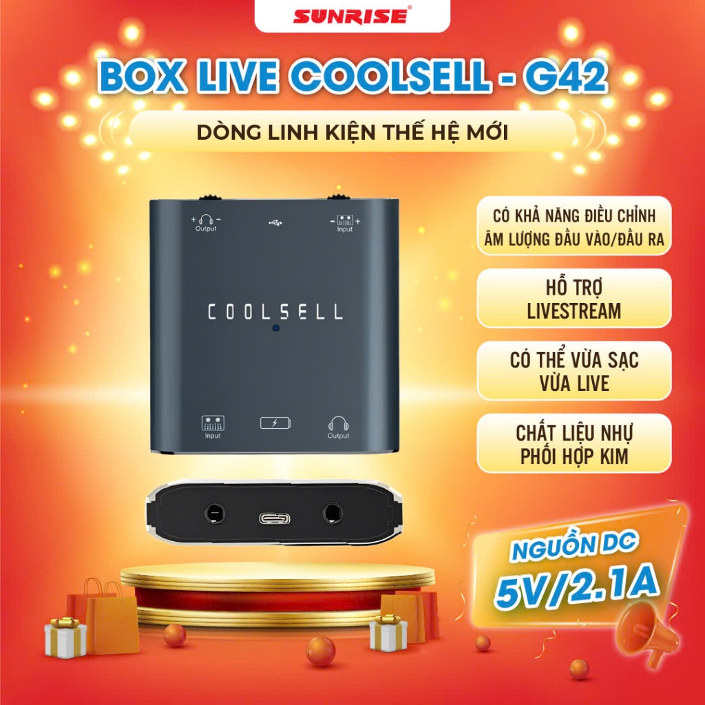 Box Live Coolsell G42, Sound Card Livestream Chuyên Nghiệp, Thu Âm, Hát Live, Sạc Vừa Dùng Vừa Live