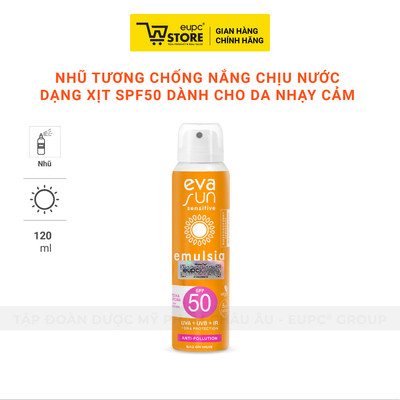 Nhũ Tương Chống Nắng Chịu Nước Dạng Xịt SPF50 Eva Sun 120ml Dành Cho Da Nhạy Cảm EUPC STORE
