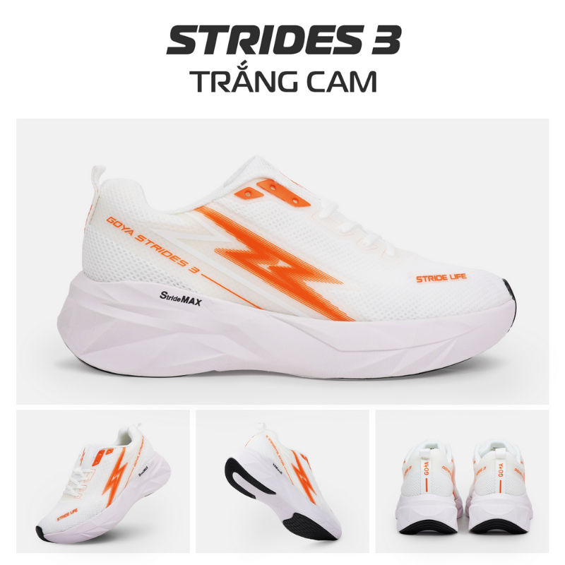 Giày Chạy Bộ Goya Strides 3  Màu Trắng Cam