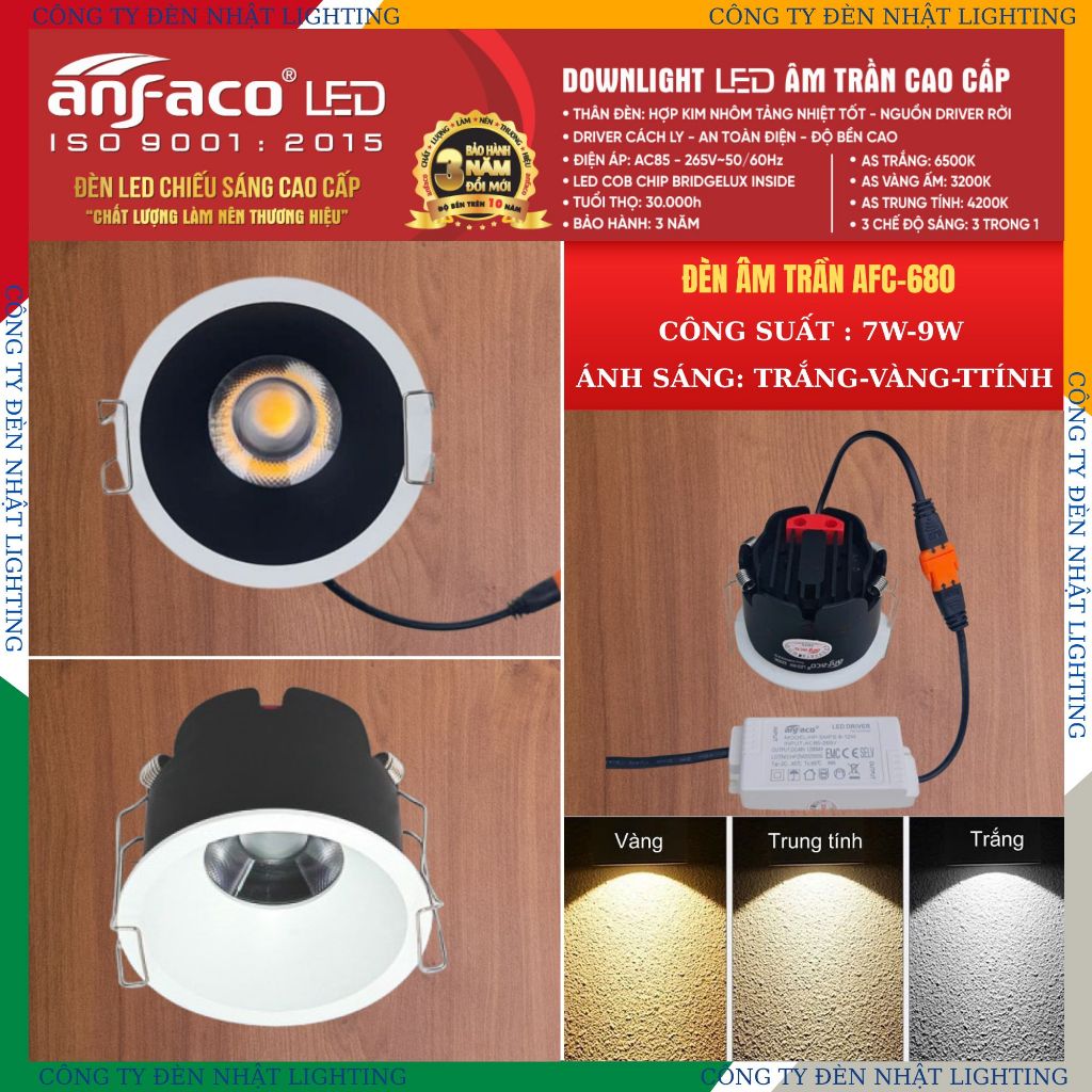 [CTY NHẬT LIGHTING] Đèn âm trần ANFACO 680 - 7W 9W  trang trí shop thời trang, nhà sách - New 05.26