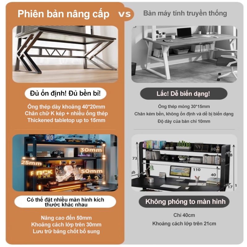 ALVIN Bàn chơi game có ngăn chứa đồ đục lỗ và chân đế chữ K kép | BigBuy360 - bigbuy360.vn