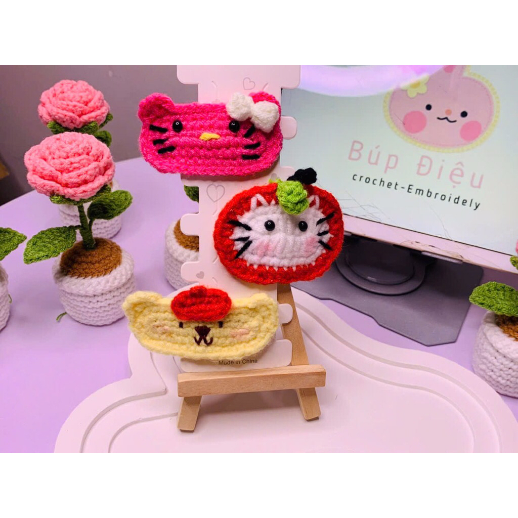 Kẹp tóc mái cún, mèo bằng len made by Búp Điệu HandMade
