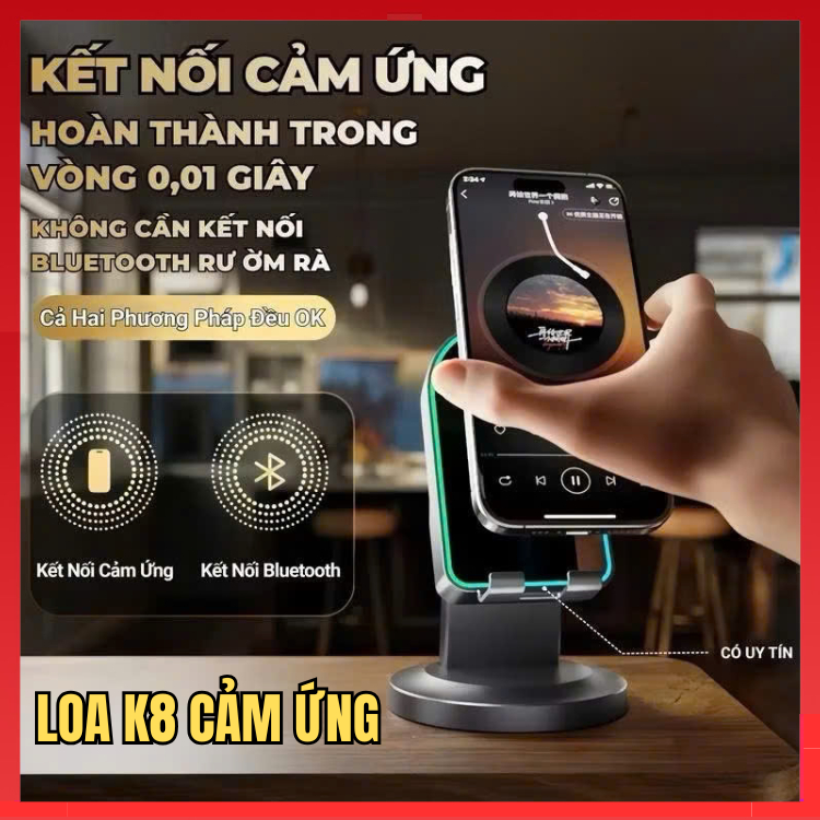 Loa K8 cảm ứng không dây (3in1) Giá đỡ điện thoại + Loa bluetooth + Gương Trang điểm