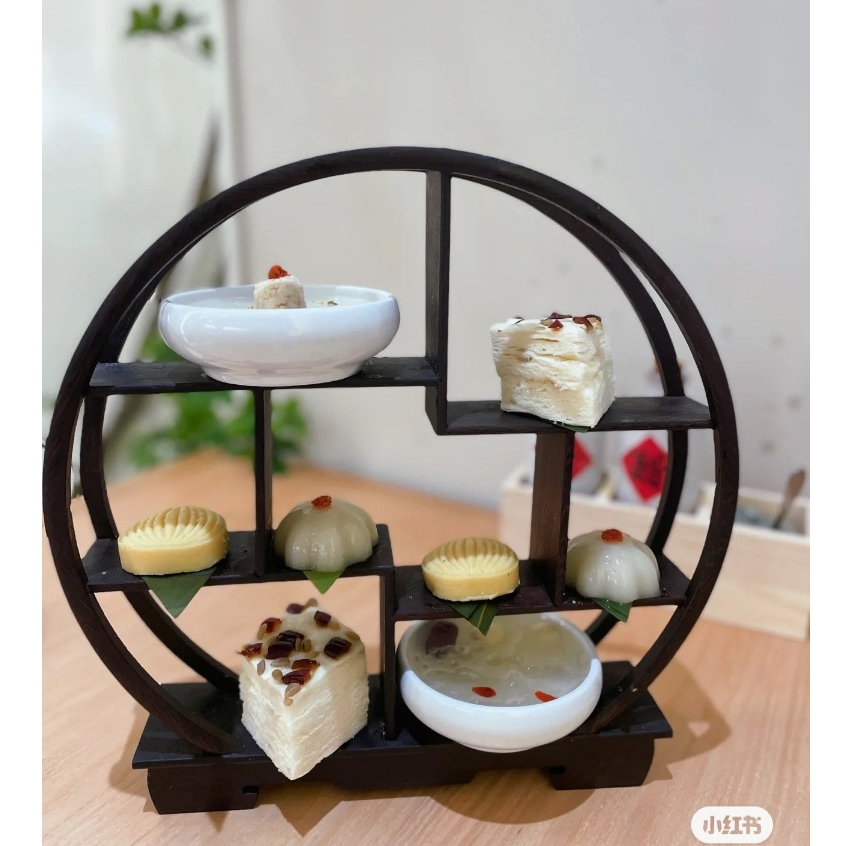 KHAY TRÀ KỆ GỖ DECOR HÌNH TRÒN ĐỰNG BÁNH KẸO TRANG TRÍ TIỆC CƯỚI GIA TIÊN, TIỆC TRÀ