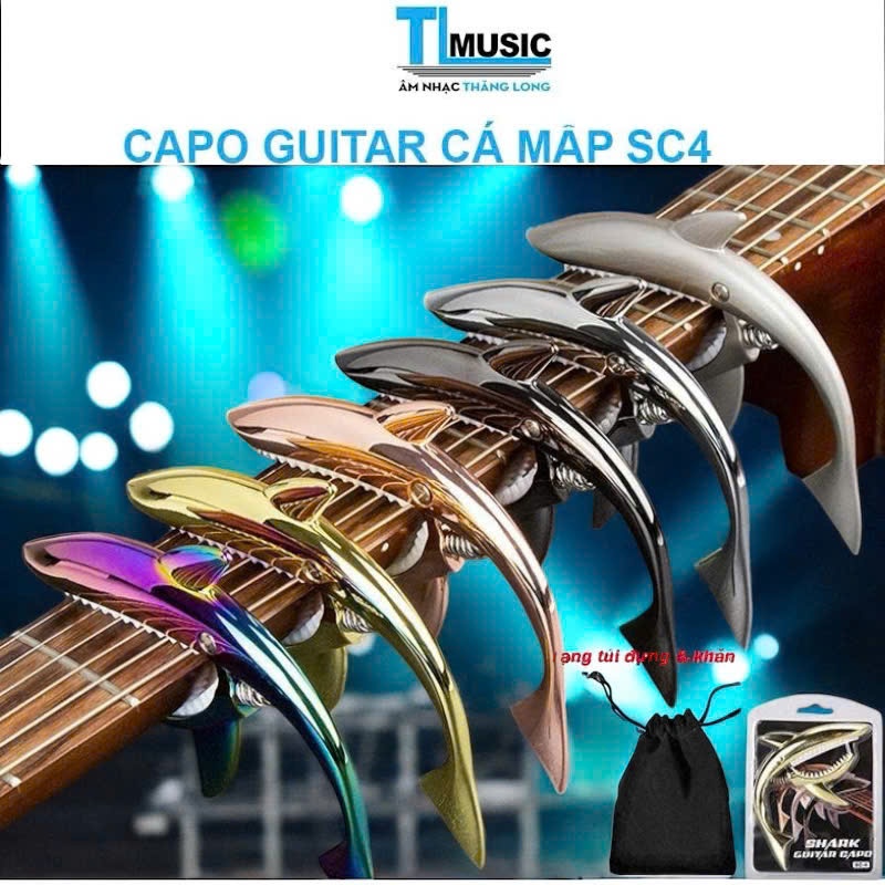 Kẹp( capo) guitar cá mập kim loại cao cấp GC-02 dành cho đàn ghita acoustic, classic,electric,ukulele..(KÈM TÚI ĐỰNG)