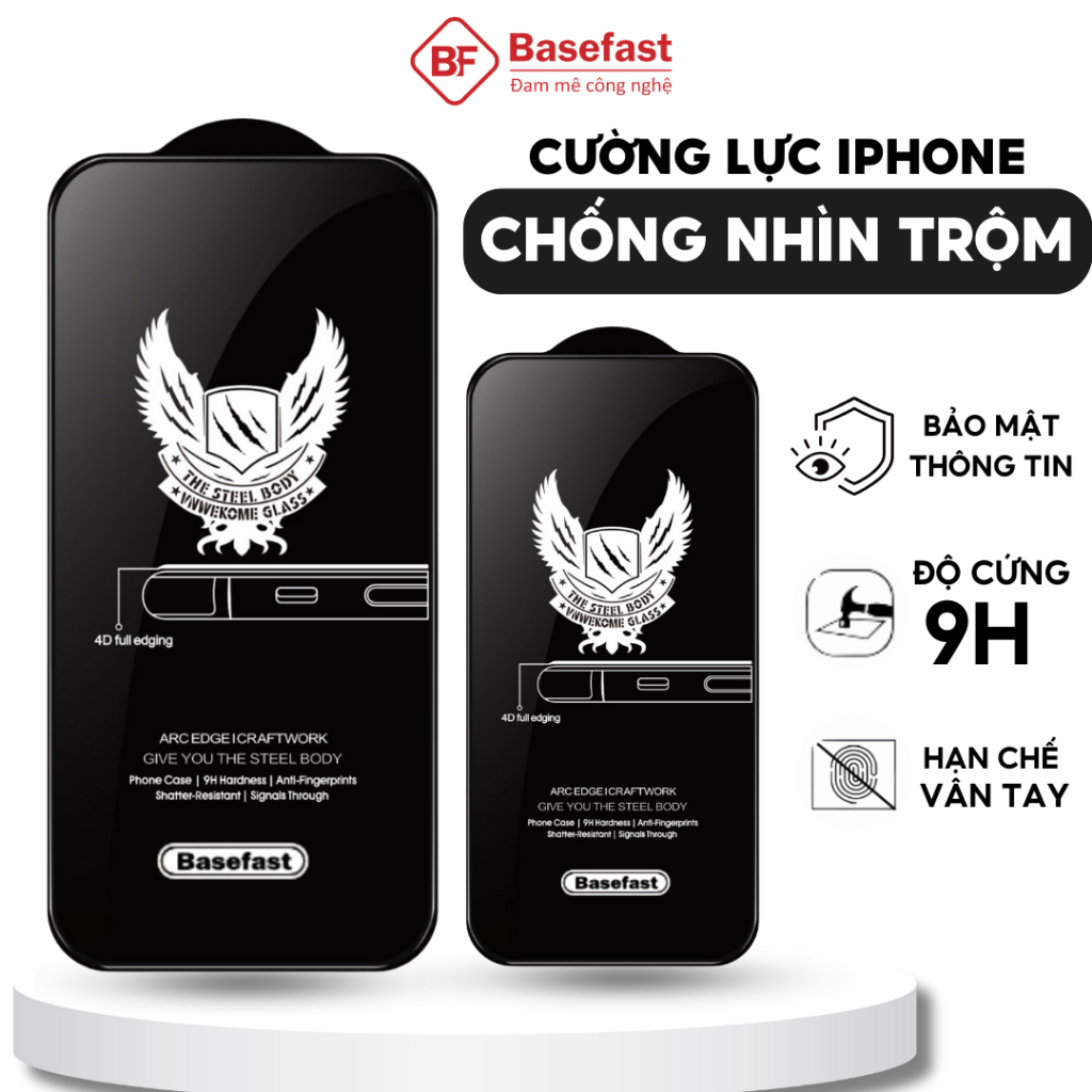 Kính cường lực iphone chống nhìn trộm Basefast dán màn hình ip xr xs max 11 12 13 14 15 16 17 promax