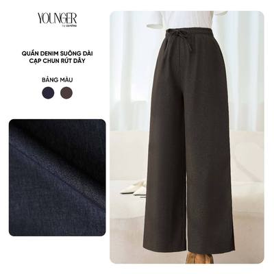 Quần jean nữ YOUNGER BY CARDINA vải denim dáng suông cạp chun rút dây 5YQJR06