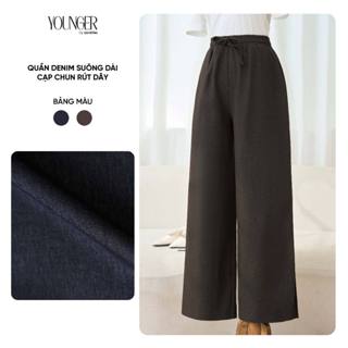  Quần jean nữ YOUNGER BY CARDINA vải denim dáng suông cạp chun rút dây 5YQJR06 