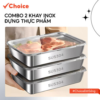  Choice  Combo 2 Khay Inox Đựng Thực Phẩm LS1-2788-77 Có Nắp Đậy Chữ Nhật Size Lớn Tiện Dụng 