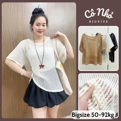 Áo Thun Lưới Bigsize Nữ Áo Kiểu Form Rộng Tay Ngắn Cá Tính Cho Chubby 50-92kg A318