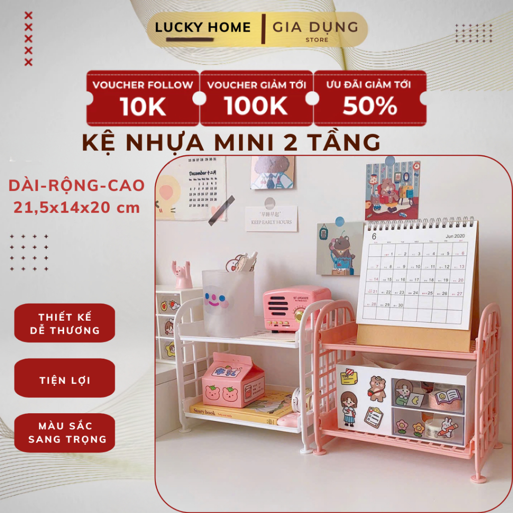 KỆ NHỰA MINI 2 Tầng Để Bàn Nhỏ Gọn Tiện Lợi, Giá Nhựa Đựng Mỹ Phẩm Để Bàn