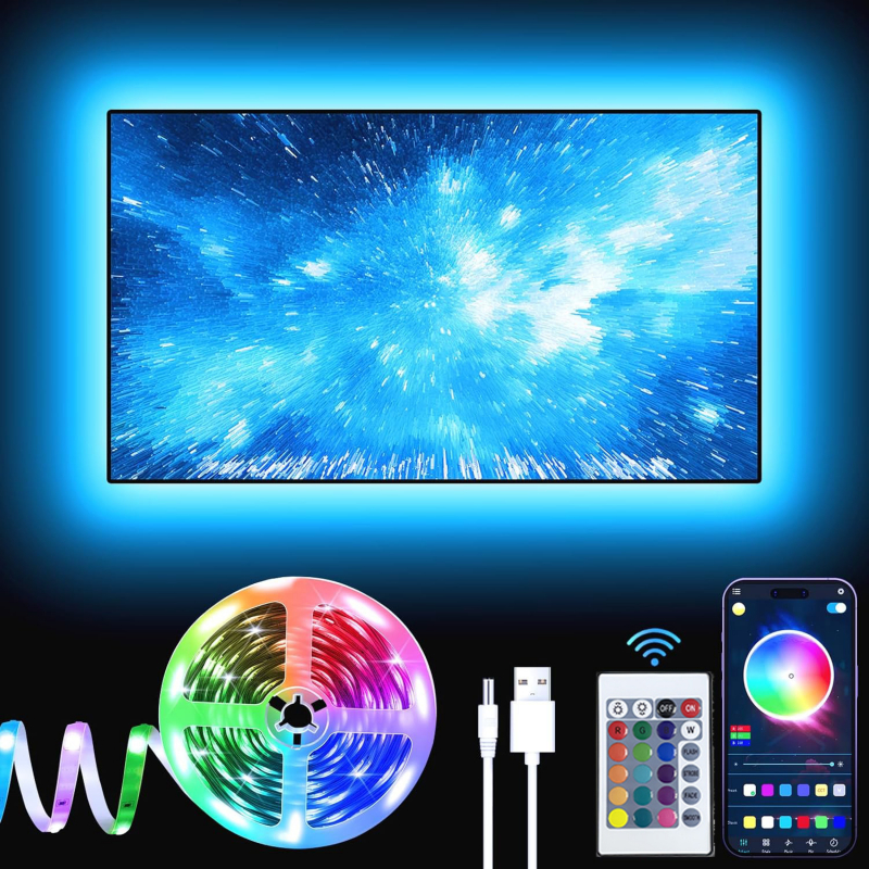 Dây đèn LED RGB 1M 5V USB Bluetooth 24 phím, đèn 5050, điều khiển từ xa, decor phòng