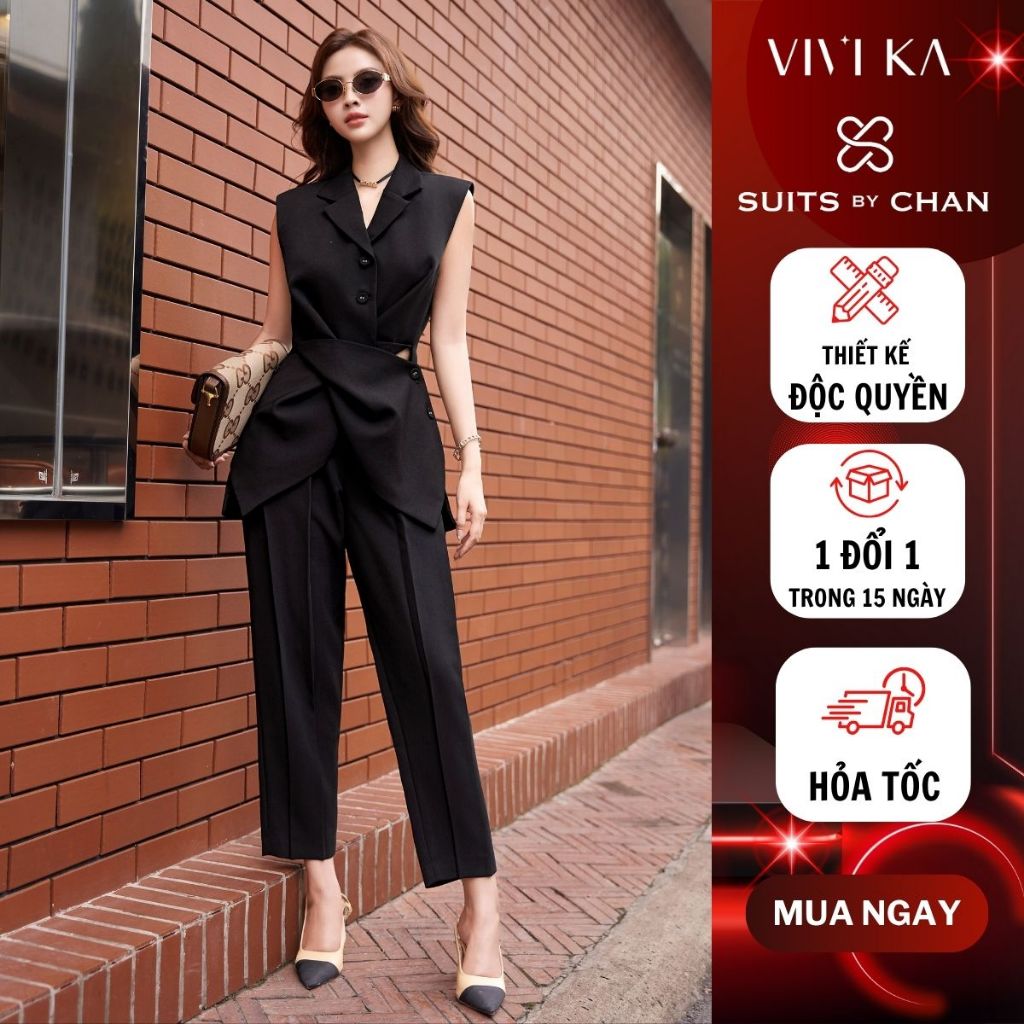Set đồ thiết kế Celestine SUITS BY CHAN, combo áo vest, quần dài công sở nữ thanh lịch, đi làm